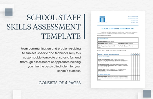 School Staff Skills Assessment Test Template