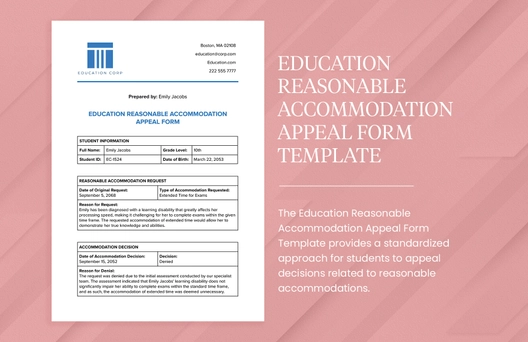 Education Reasonable Accommodation Appeal Form Template