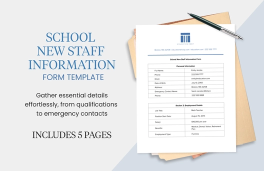 School New Staff Information Form Template