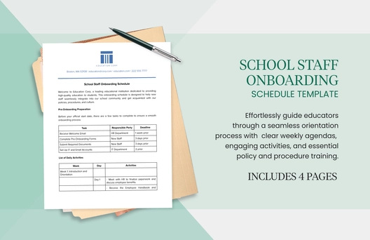 School Staff Onboarding Schedule Template School Staff Onboarding Schedule Template