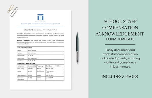 School Staff Compensation Acknowledgement Form Template