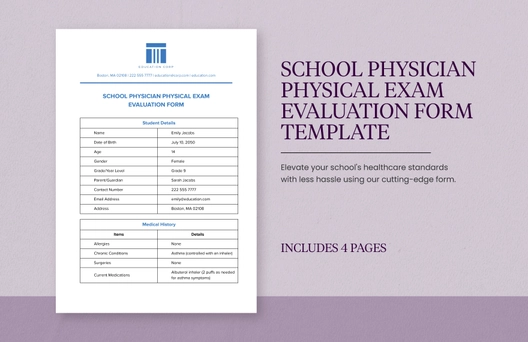 School Physician Physical Exam Evaluation Form Template