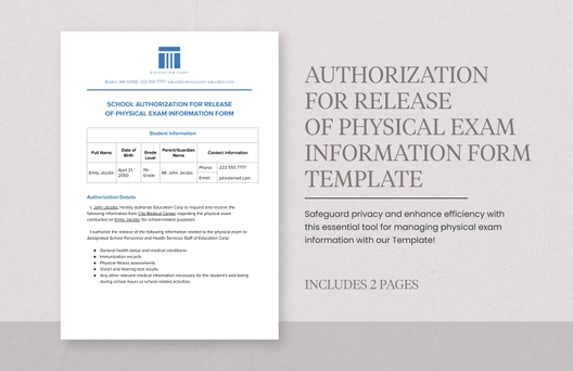 School Authorization for Release of Physical Exam Information Form Template