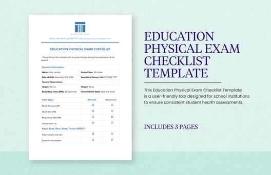 Education Physical Exam Checklist Template