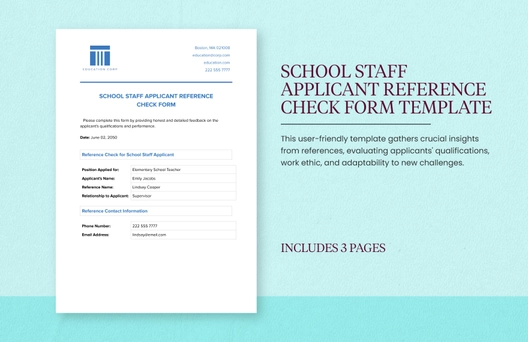 School Staff Applicant Reference Check Form Template School Staff Applicant Reference Check Form Template
