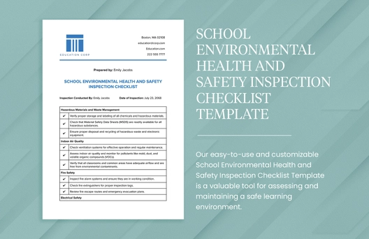 School Environmental Health and Safety Inspection Checklist Template