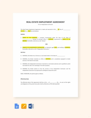 Real Estate Employment Agreement Template