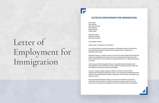Letter of Employment for Immigration Letter of Employment for Immigration