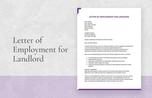 Letter of Employment for Landlord Letter of Employment for Landlord