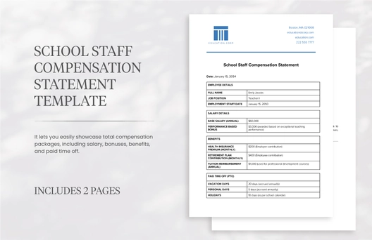 School Staff Compensation Statement Template