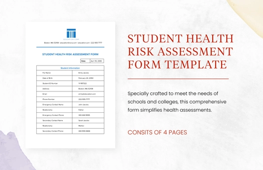 Student Health Risk Assessment Form Template