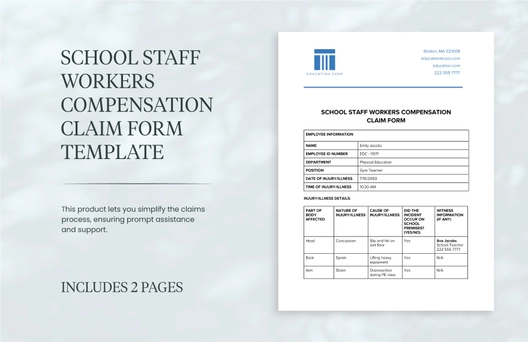 School Staff Workers Compensation Claim Form Template