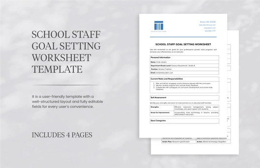 School Staff Goal Setting Worksheet Template