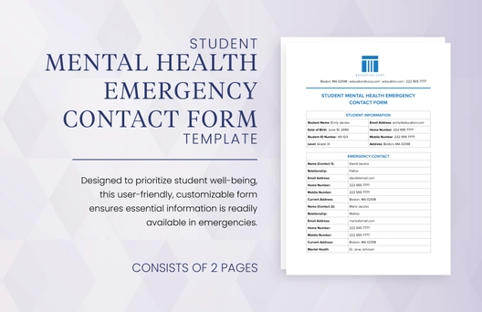 Student Mental Health Emergency Contact Form Template