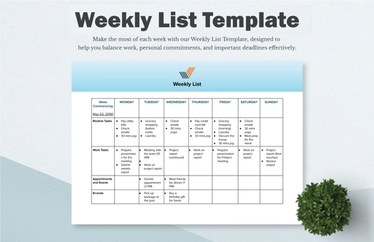 Weekly List Template