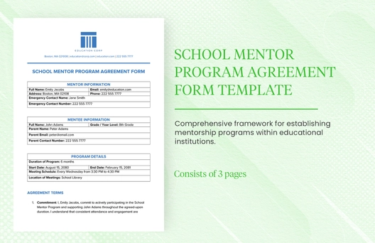 School Mentor Program Agreement Form Template School Mentor Program Agreement Form Template