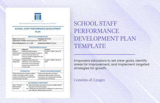 School Staff Performance Development Plan Template