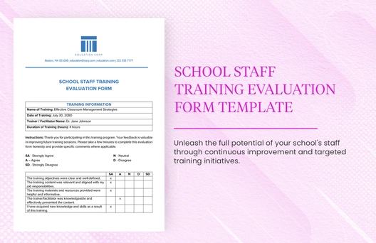 School Staff Training Evaluation Form Template
