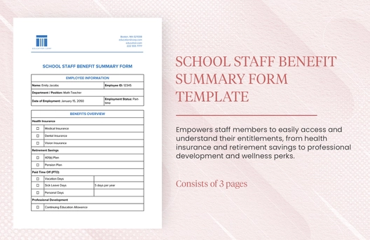 School Staff Benefit Summary Form Template