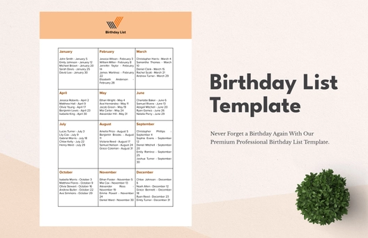 Birthday List Template