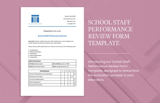 School Staff Performance Review Form Template