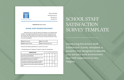 School Staff Satisfaction Survey Template