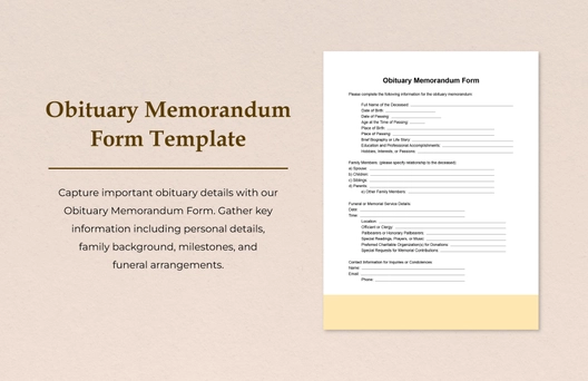 Obituary Memorandum Form Template