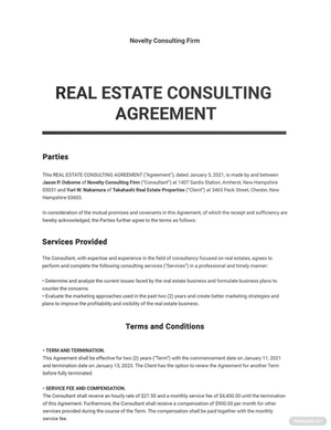 Real Estate Consulting Agreement Template