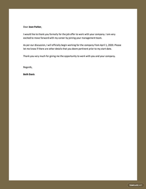 Thank You letter for Job offer