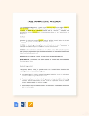 Sales and Marketing Agreement Template Sales and Marketing Agreement Template