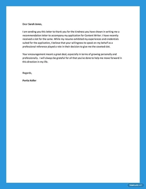 Thank You Letter for Recommendation