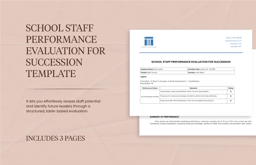 School Staff Performance Evaluation for Succession Template