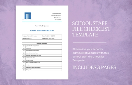 School Staff File Checklist Template