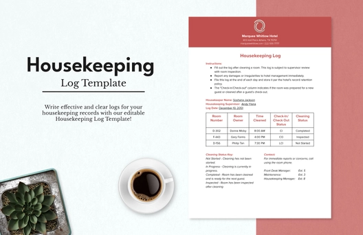 Housekeeping Log Template