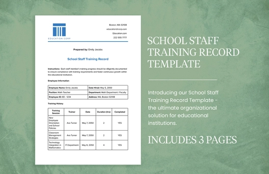 School Staff Training Record Template