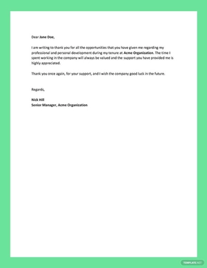 Thank You Letter to Boss after Resignation