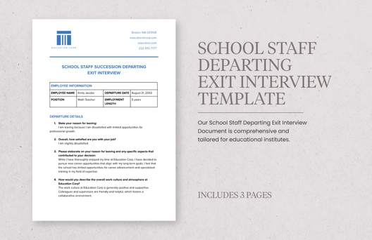 School Staff Departing Exit Interview Template