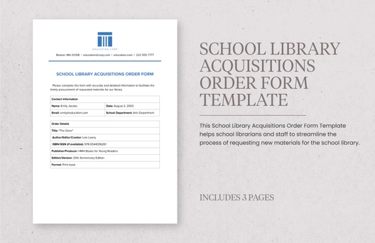 School Library Acquisitions Order Form Template