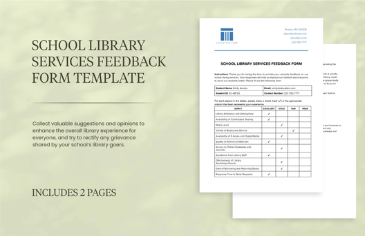 School Library Services Feedback Form Template