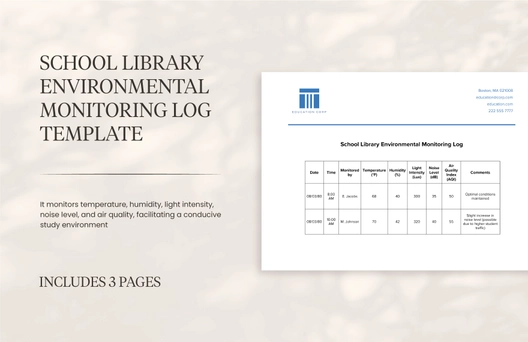 School Library Environmental Monitoring Log Template