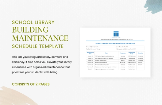 School Library Building Maintenance Schedule Template
