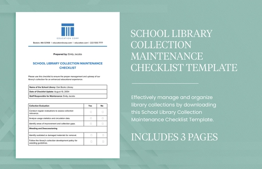 School Library Collection Maintenance Checklist Template