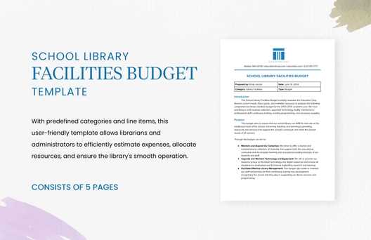 School Library Facilities Budget Template