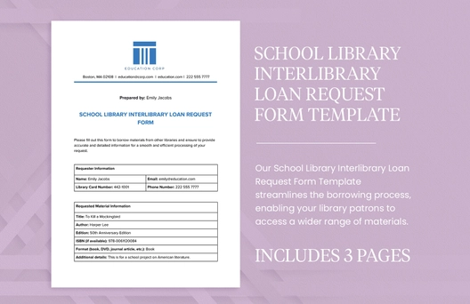 School Library Interlibrary Loan Request Form Template