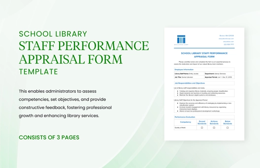 School Library Staff Performance Appraisal Form Template