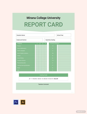 College Report Card Template
