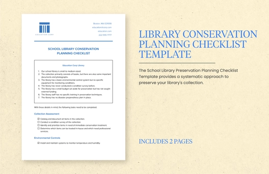 School Library Preservation Planning Checklist Template