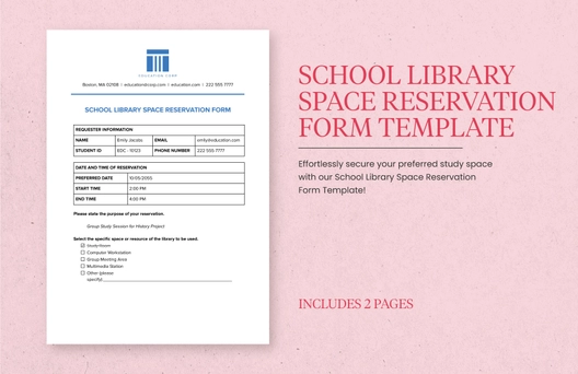 School Library Space Reservation Form Template