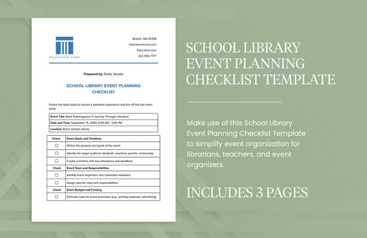School Library Event Planning Checklist Template