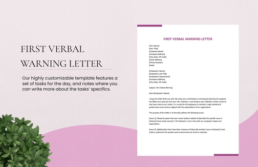 First Verbal Warning Letter First Verbal Warning Letter